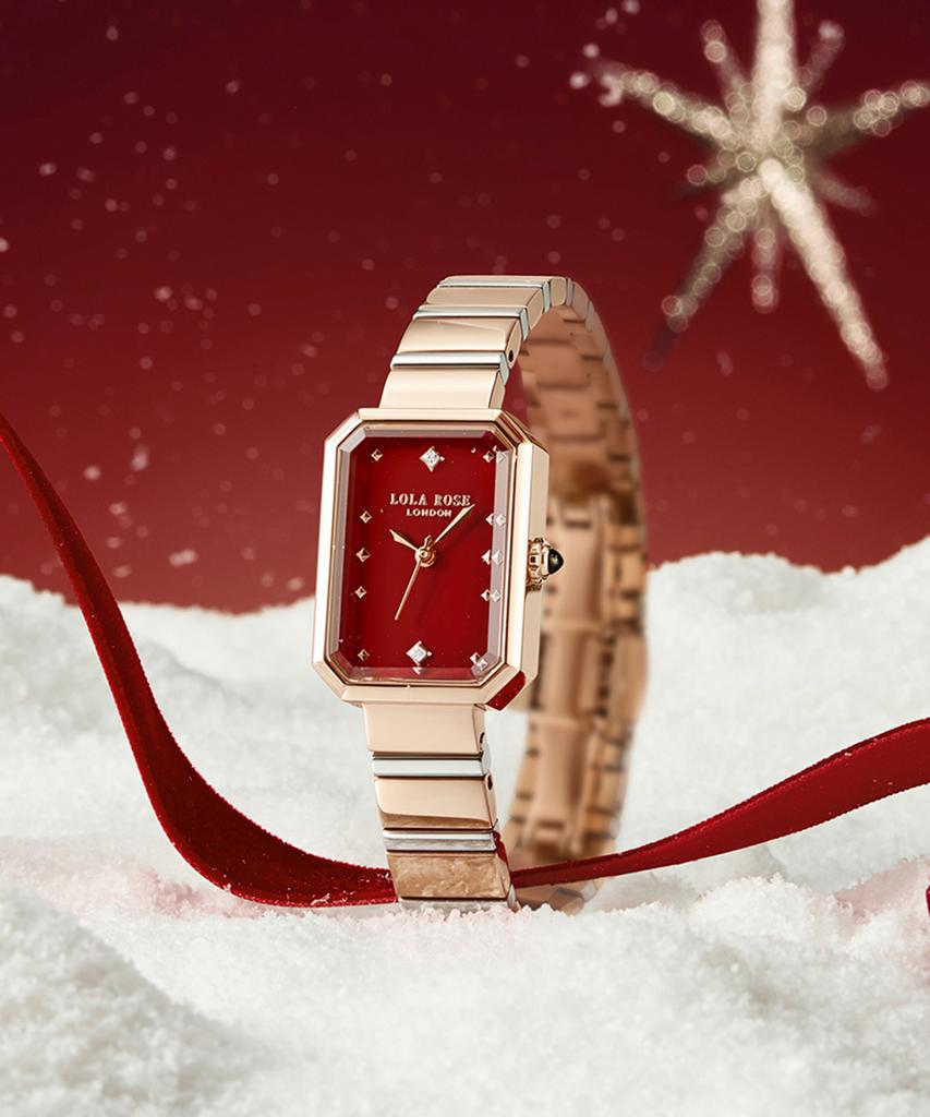 Lollalojeu Ms Lola Carnelian Red Women'S Metal Watch Leather Strap Set