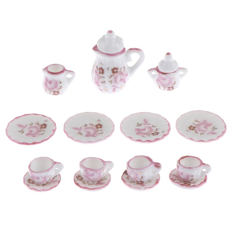 15 шт. 1:12 миниатюрных столовых приборов для кукольного домика, фарфоровые керамические чайные чашки, набор игрушек