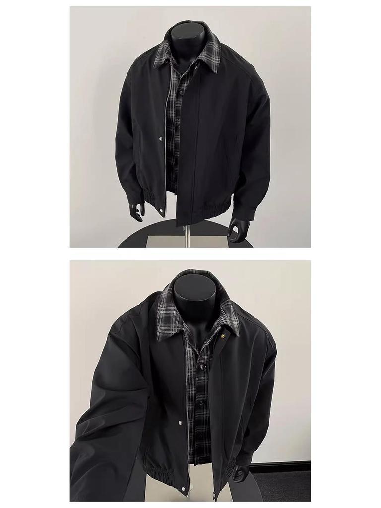 American Streetwear Trendy Patchwork Color Block Couple Autumn Padded Lapel Jacket