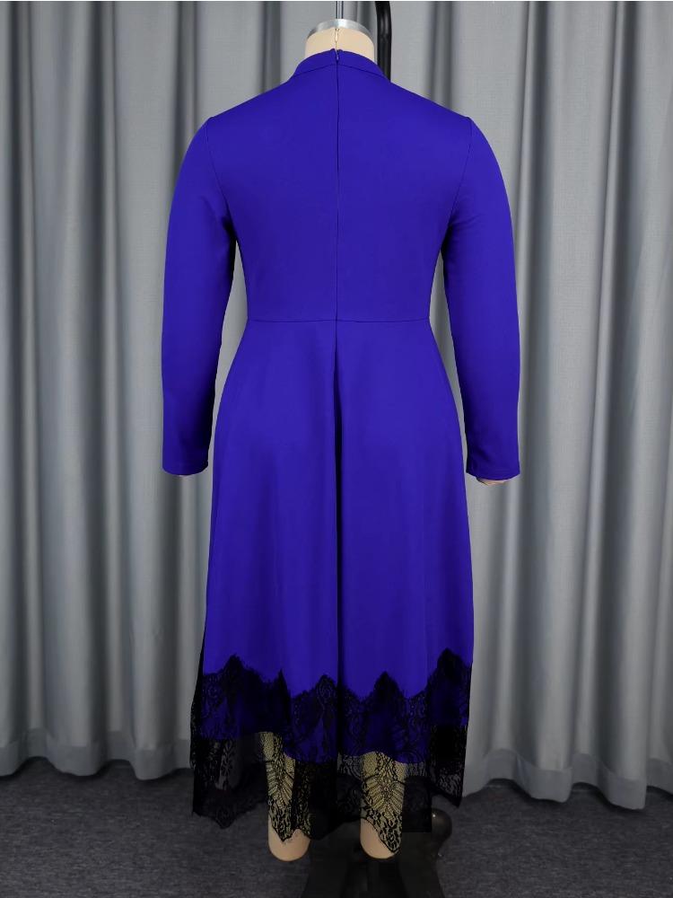 Элегантное женское платье А-силуэта макси для церкви, с полувысоким воротником, длинным рукавом, лоскутным кружевом, плиссированное, классическое, для офиса, вечеринки, мероприятия, 2025