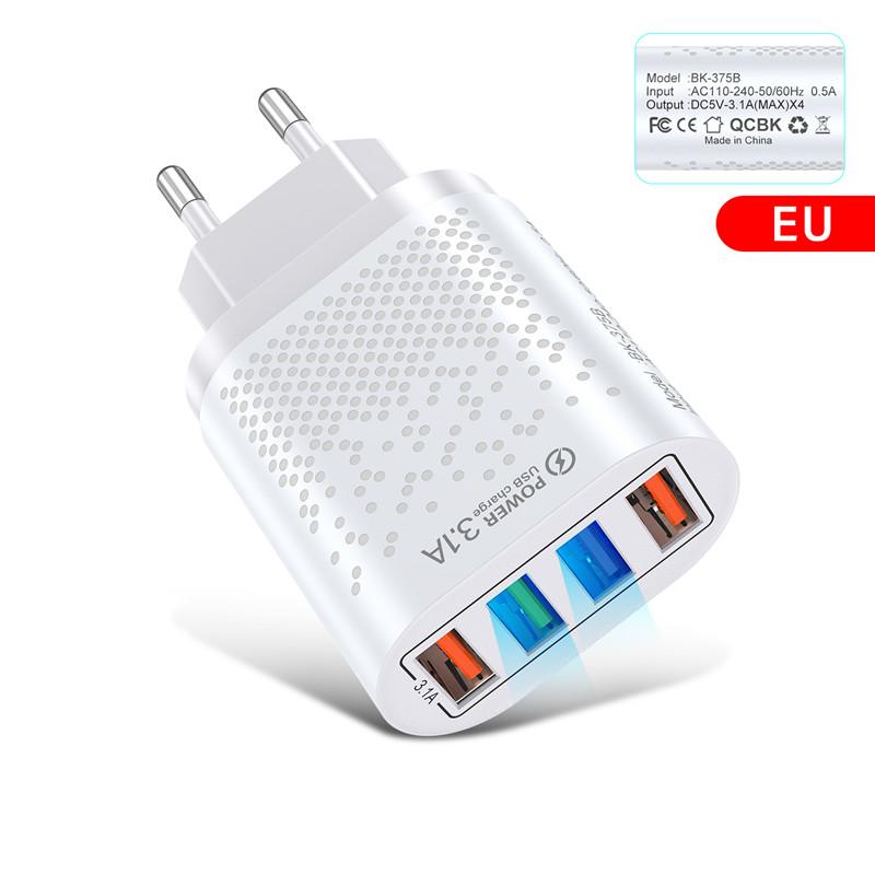 USB-зарядное устройство 48 Вт, быстрая зарядка, QC 3,0, настенная зарядка для iPhone 12, 11, Samsung, Xiaomi, мобильных телефонов, 4 порта, адаптер вилки стандарта ЕС и США для путешествий