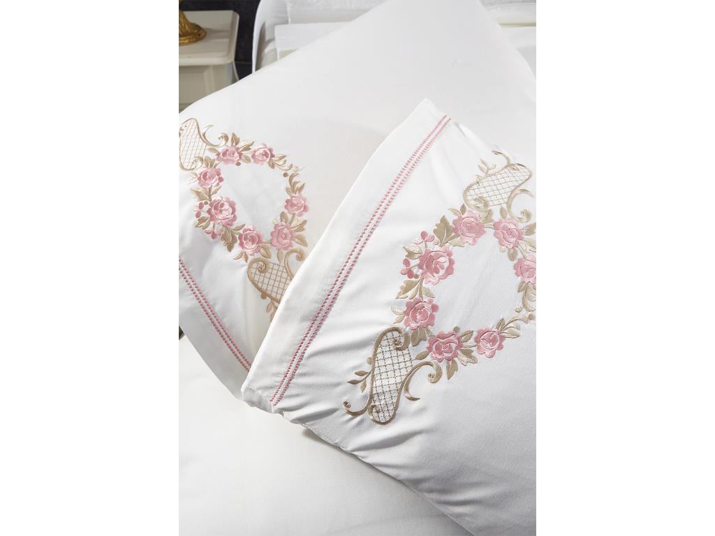 Пододеяльник с вышивкой "Роза" Хлопок 6 шт. Двойной кремовый размер