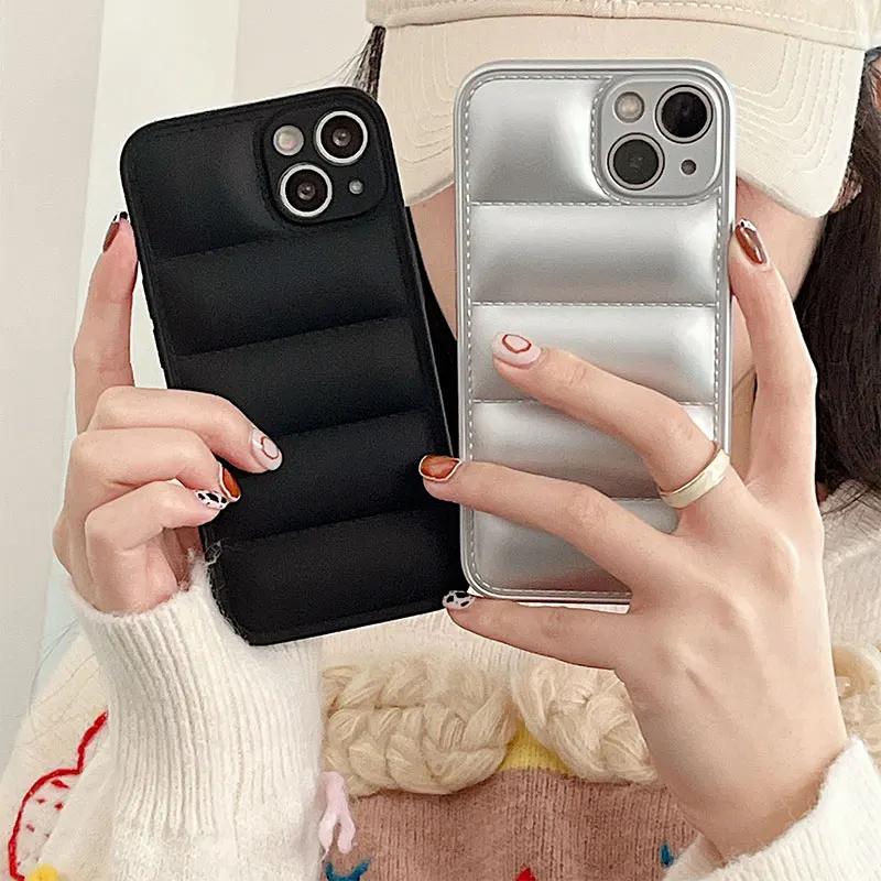 Пуховик с мелкой перфорацией силиконовый чехол для For Iphone 16 15 14 13 12 11 XR XS Pro Max Plus мягкая защитная крышка для телефона на зиму