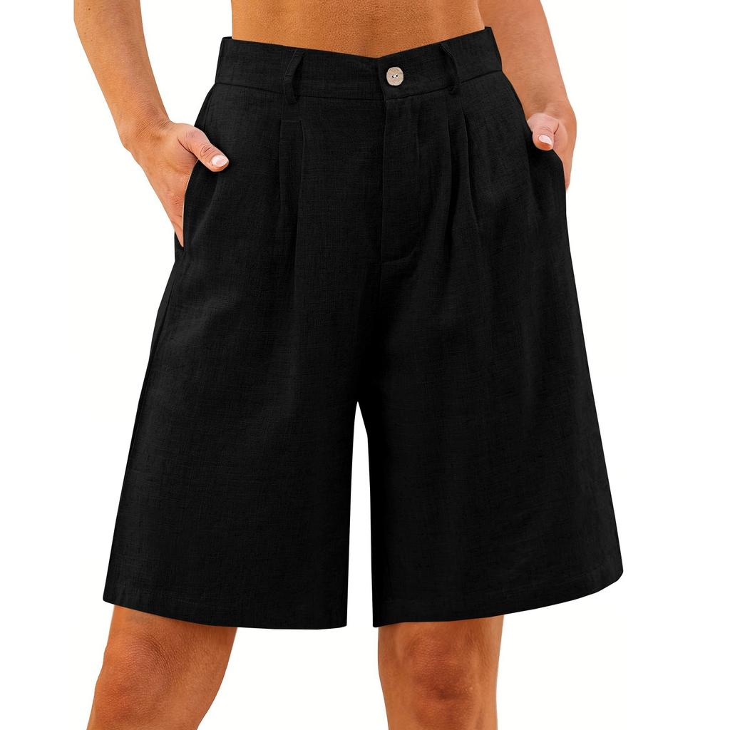 Шорты для женщин длиной до колена, нарядные, широкие, с высокой талией, женские льняные брюки, летние, повседневные