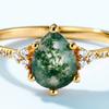 Real Silver 18k Gold Plated Pear Shaped Natural Gemstone Ring Delicate Teardrop Moss Agate Rings for Rings Jewelry Womens