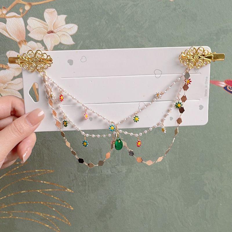 Заколка для волос в виде бабочки и кисточки в китайском стиле и цепочка на лоб для девочек