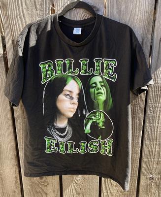 Женская футболка Billie Eilish Черное лицо Двойная печать L Круглый вырез Хлопок Певец R&B
