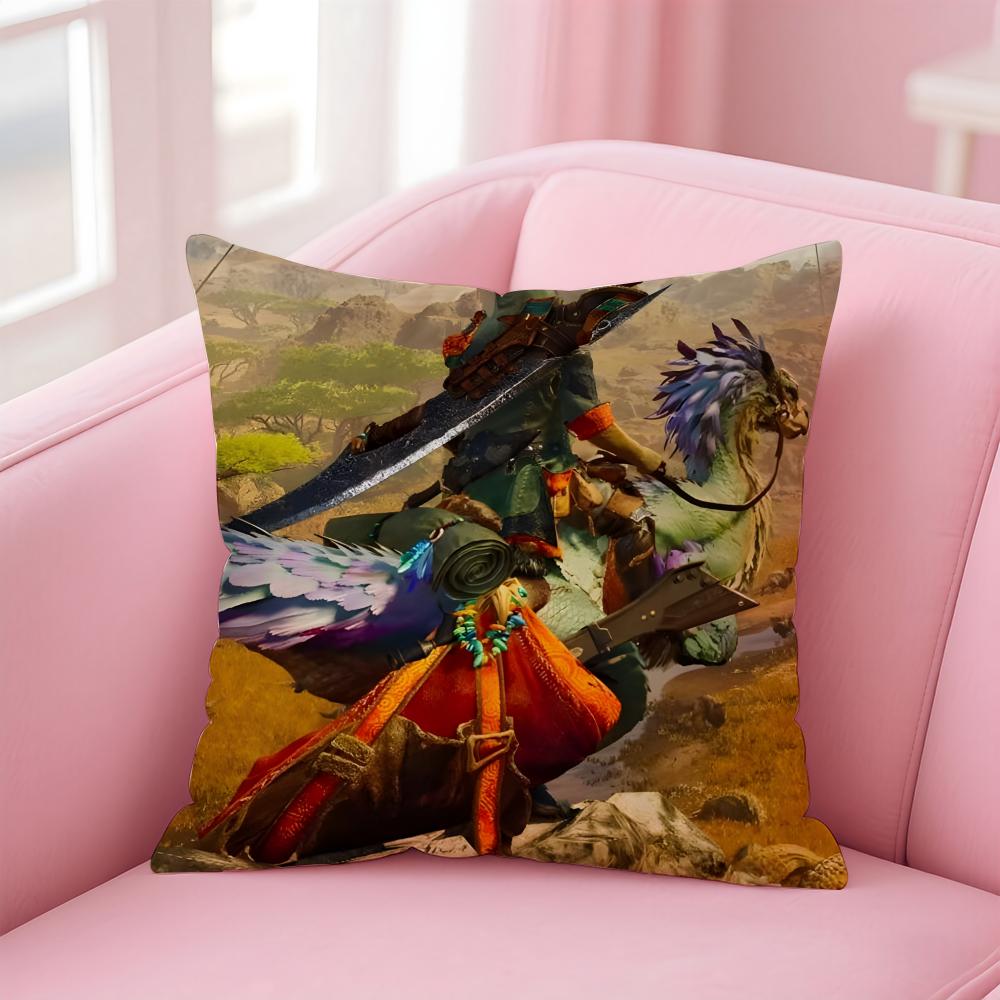 Classic Japanese Game MMonster Hunter Wilds Cushion Cover Pillow Case Soft Skin Friendly Fabric Concealed Zipper