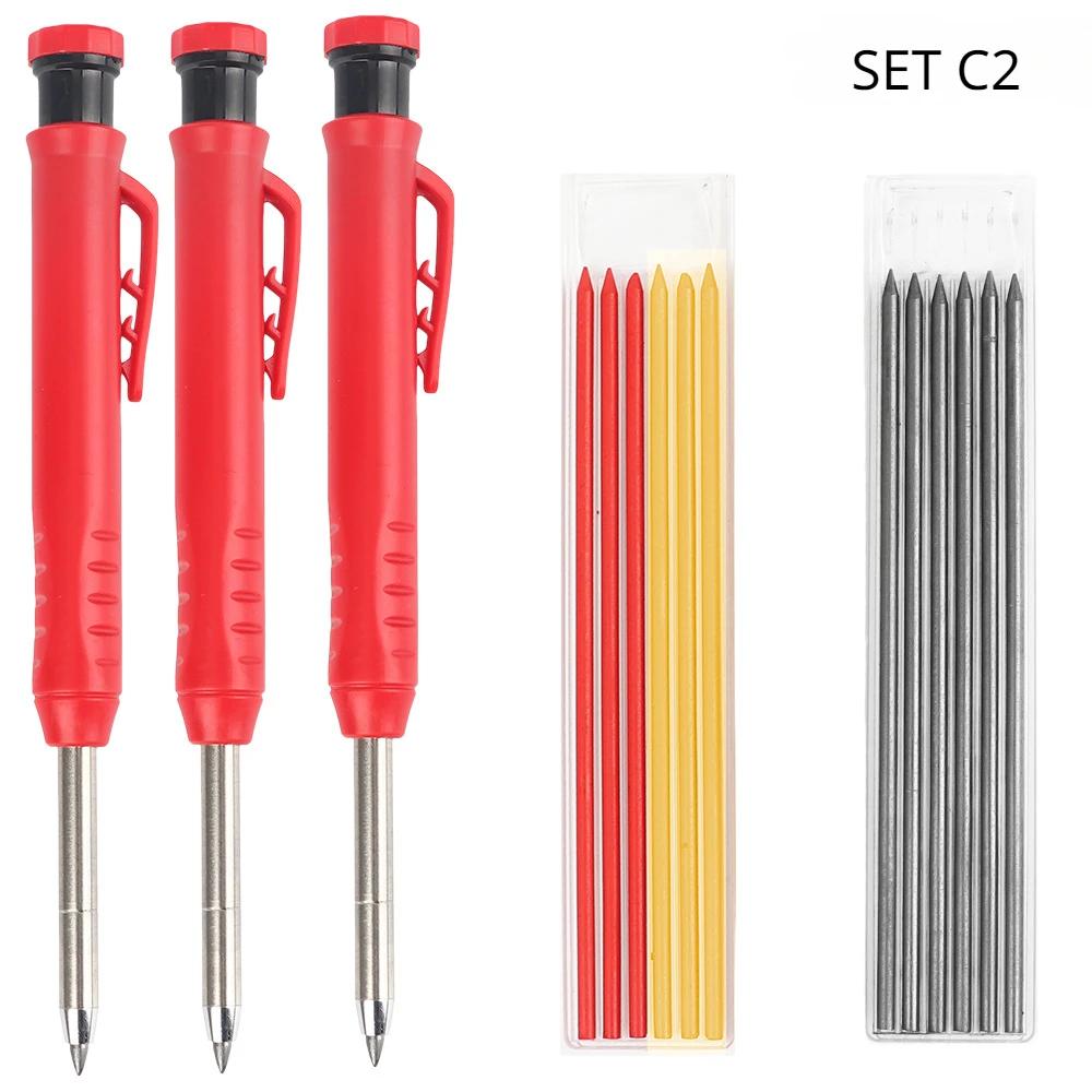 Solid Carpenter Pencil Set Woodworking Tools Mechanical Pencil 3 Colors Refill Construction Job Tools Carpentry Marking Scriber