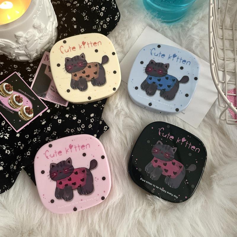 Футляр для контактных линз с рисунком в виде милого кота и граффити, с зеркалом, дорожный набор для контактных линз