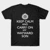 Мужская черная футболка с принтом Supernatural - Carry On My Wayward Son Печать на трансферной бумаге без вырезания Хлопковая футболка