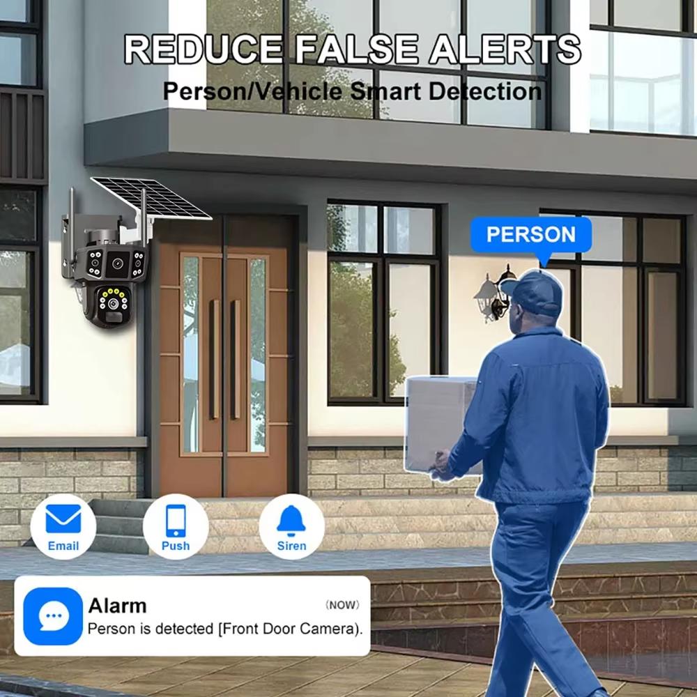 4K 8MP HD Dual Lens 4G SIM Solar Camera PTZ Auto Tracking Three Screens Outdoor Security Surveillance WIFI CCTV IP Cameras V380 APP