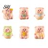 Animal Desk Accessory Pig Ornament Small Pink Piglet Synthetic Resin Figurine Decor with Raincoat Yellow Duck Micro Landscape