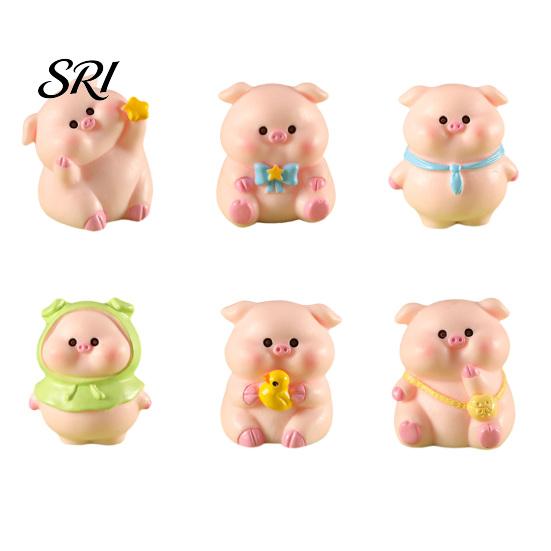 Animal Desk Accessory Pig Ornament Small Pink Piglet Synthetic Resin Figurine Decor with Raincoat Yellow Duck Micro Landscape