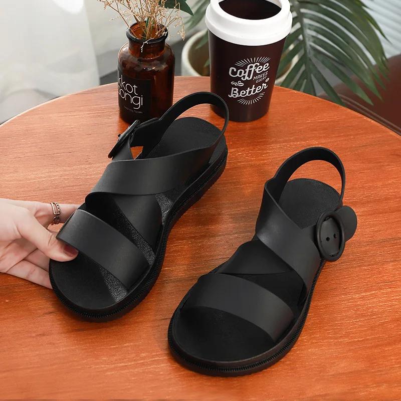 Fashion 2025 Summer Flat Sandals Female Gladiator Open-toed Soft Jelly Sandals Women's Sponge Cake Non-slip Beach Shoes