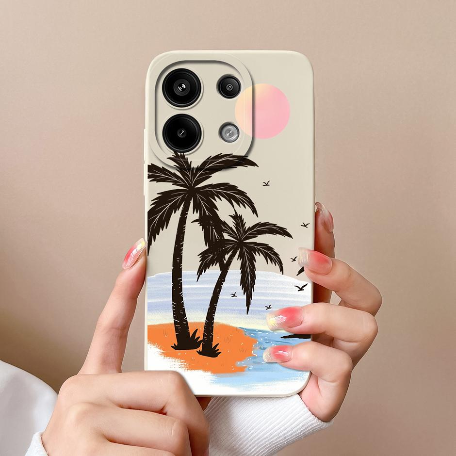 Для Xiaomi Poco M6 Pro 4G 5G Чехол Модный Черный Кокосовая Пальма Жидкий Силикон Мягкий ТПУ Чехол Для XiaomiPocoM6 M6Pro 4G 5G Funda