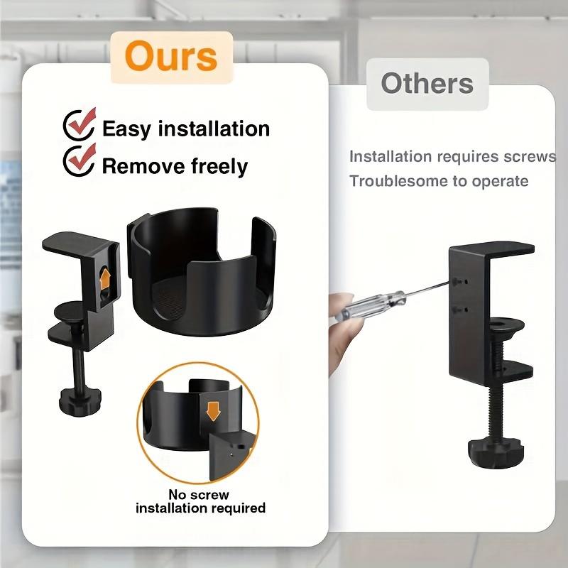 Polished Aluminum Desk Cup Holder Clamp - Round Spill-Proof Clamp Desk Drink Holder - Universal Compatible, Screwless Installation Desk Accessories