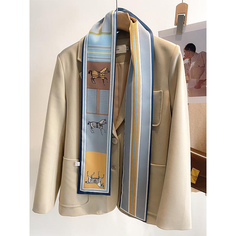 Luxury Design Print Skinny Ribbon Silk Scarf for Women Neckerchief Hairband Foulard Female Soft Satin Hands Bag Neck Ties