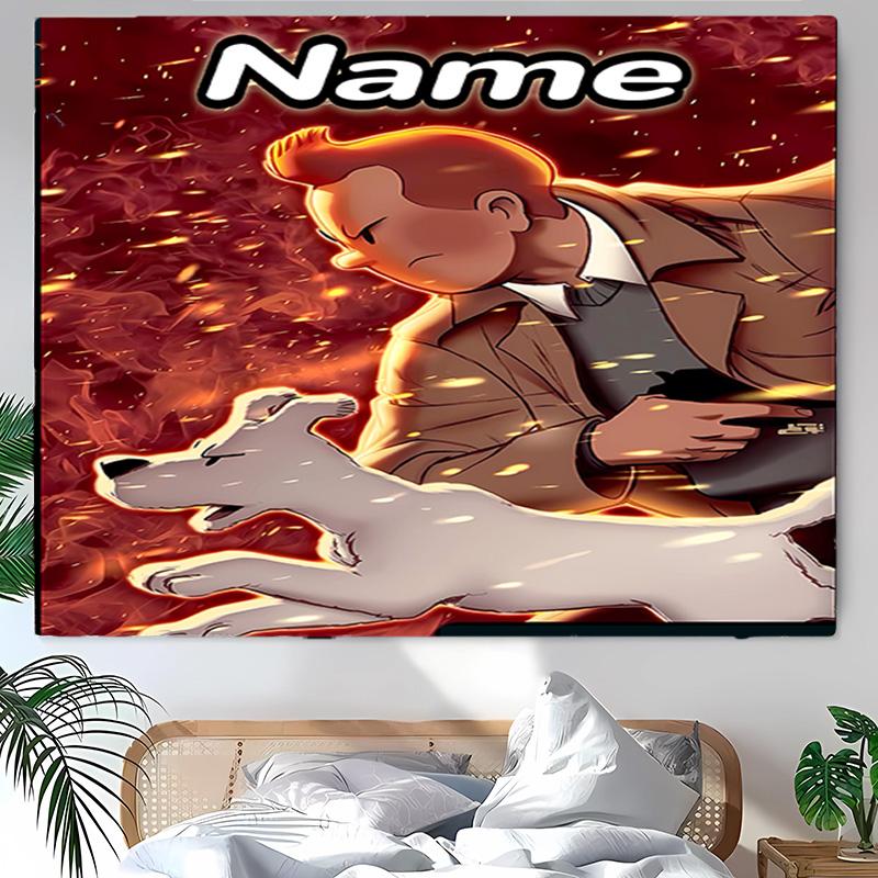 Personalized The Adventures of Tintin Background Tapestry,Custom Name Birthday Party,Multifunctional Wall Decoration for Home Decor,Various Occasions