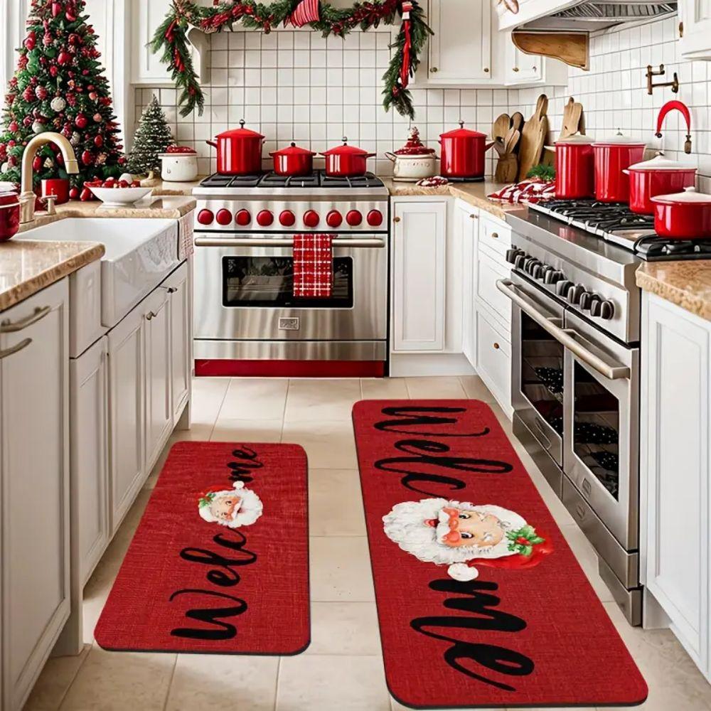 1/2pcs Santa Claus Kitchen Mat Bedroom Living Room Corridor Runner Rug Indoor Outdoor Entryway Welcome Doormat Home Decor