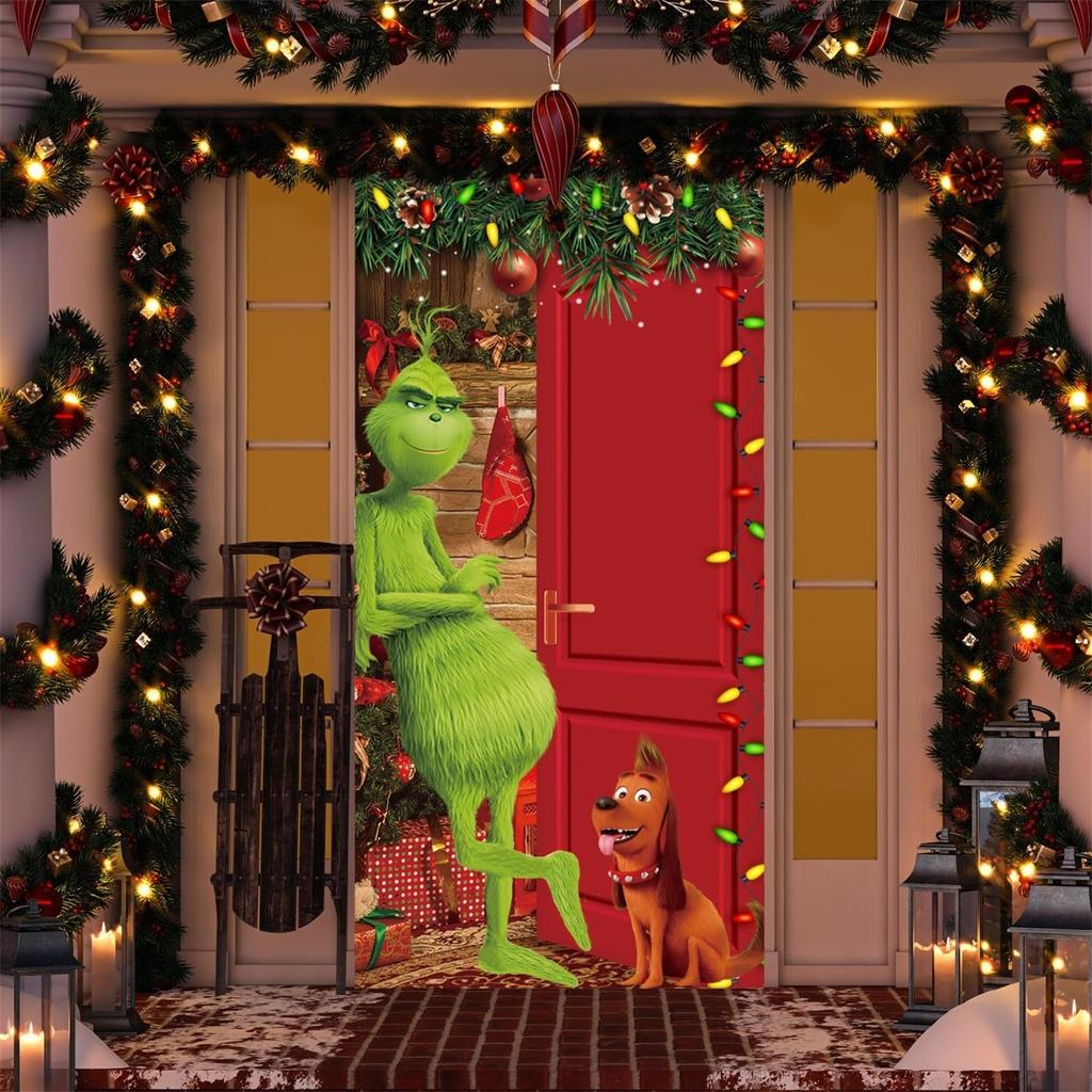 Рождественская дверная крышка, рождественские украшения двери, декор передней двери, праздничные рождественские вечерние атрибуты 78,7x35,4 дюйма