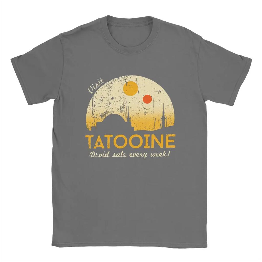 Футболка Visit Tatooine для мужчин, винтажная футболка из чистого хлопка, футболка с круглым вырезом, топы с коротким рукавом, уникальные