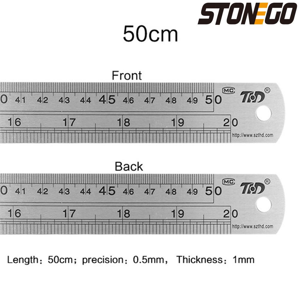 Металлическая линейка STONEGO из нержавеющей стали, 6, 8, 12, 16, 20 дюймов, с высокоточной градуировкой, двусторонняя шкала