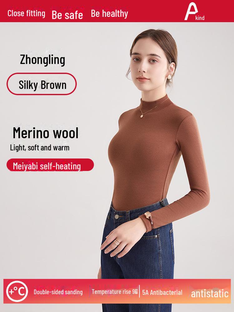 Women's Slim-Fit Mid-Neck Woolen Long-Sleeve Top - Warm German Fleece for Autumn and Winter