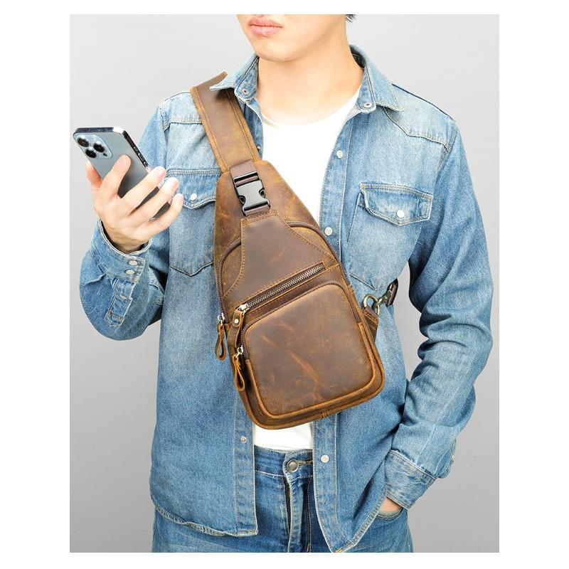 Натуральная коровья кожаная сумка на грудь мужская сумка мужская сумка через плечо диагональная сумка через плечо ретро мужская сумка через плечо из кожи Crazy Horse