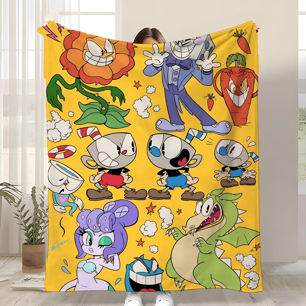 Classic Cute Game C-Cuphead Throw Kid-Friendly Flannel Throw Blanket Soft Warm Anti-Static Washable All Season