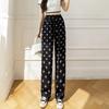 Ink Painting Tie Dye Pants Women's Summer Thin Ice Silk Ankle-Length Pants Straight Wide Leg Pants