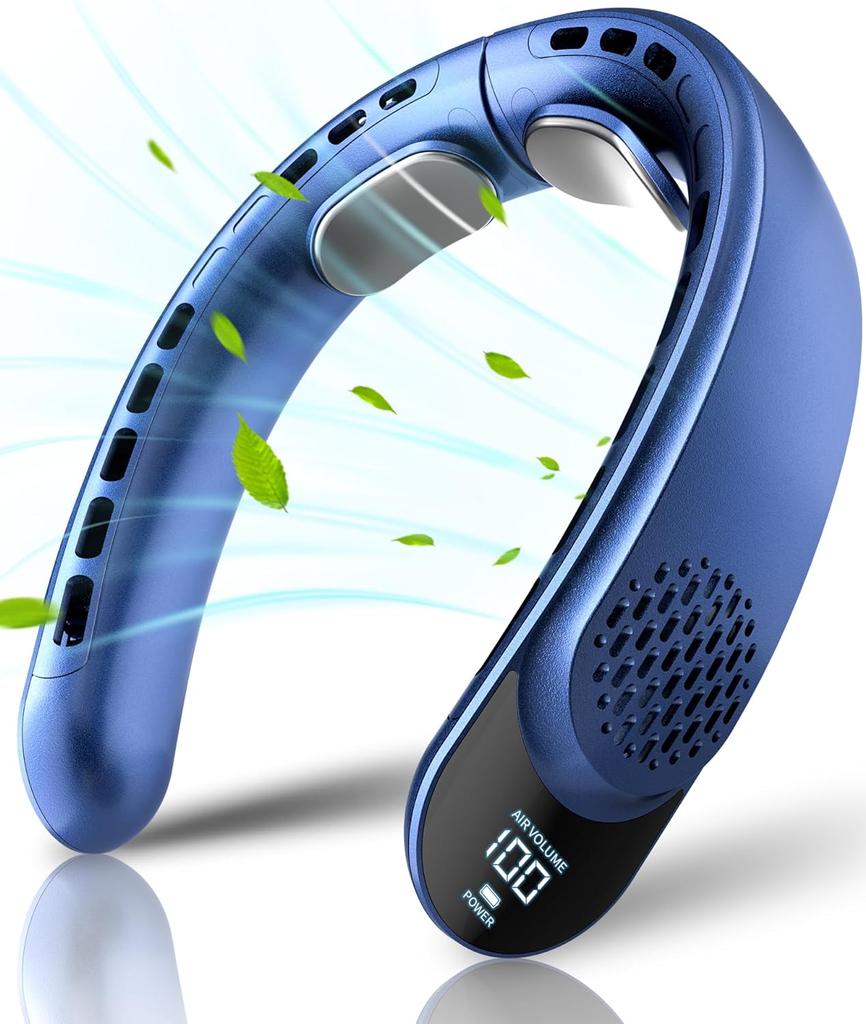 Портативный шейный вентилятор 4 турбо-хэндс-фри безлопастного шейного охладителя Аккумулятор 4000 мАч Персональный носимый вентилятор 3 скорости Охлаждающий воздушный поток на 360°