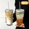 380/600ML Stripe Glass Coffee Cup With Lid and Straw Transparent Drinking Glasses for Juice Milk Tea Cups Iced Coffee Mugs Drink