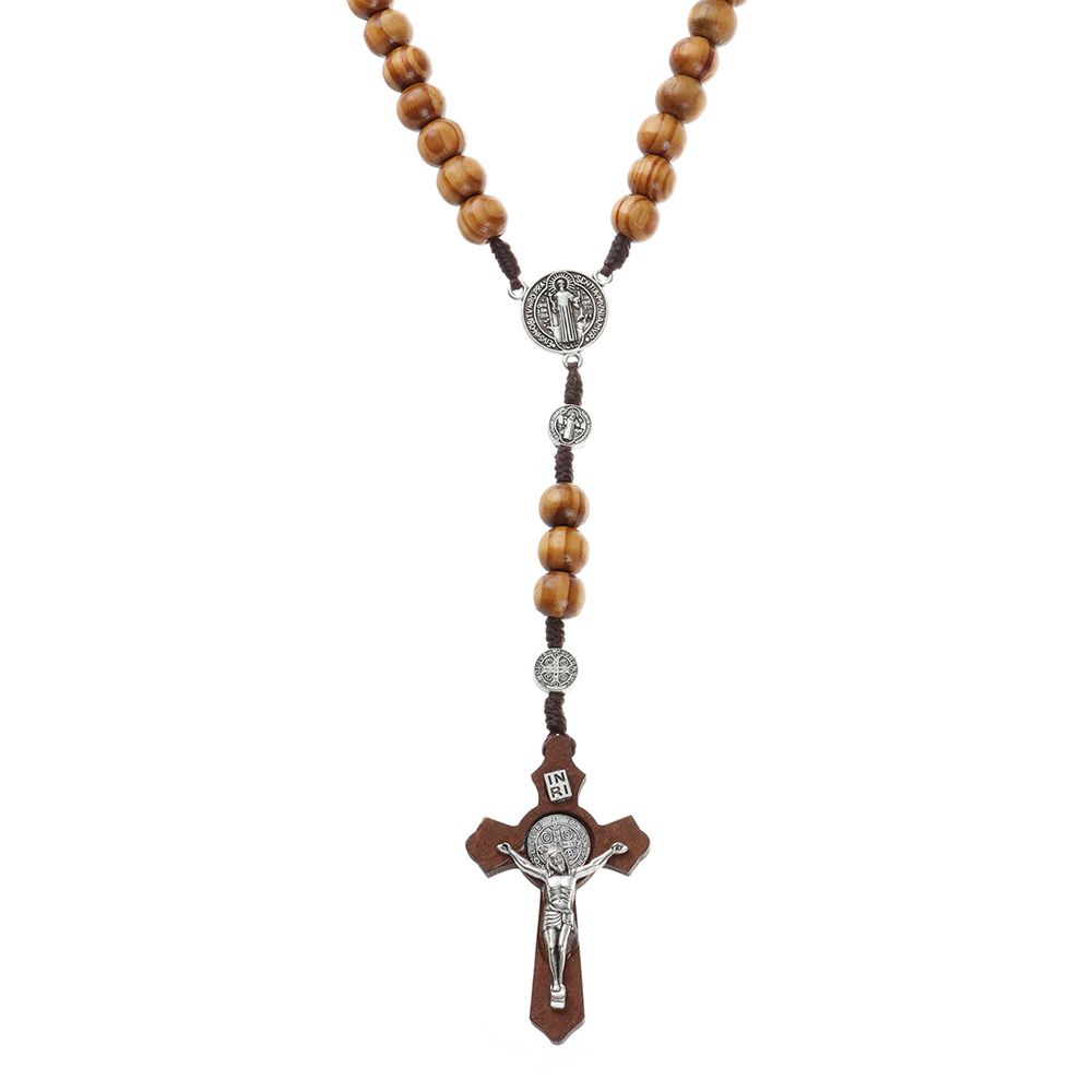 Ювелирная цепочка Молитва Католические деревянные бусины Ожерелье Ожерелье-розарий Ожерелье с крестом Подвеска-крест