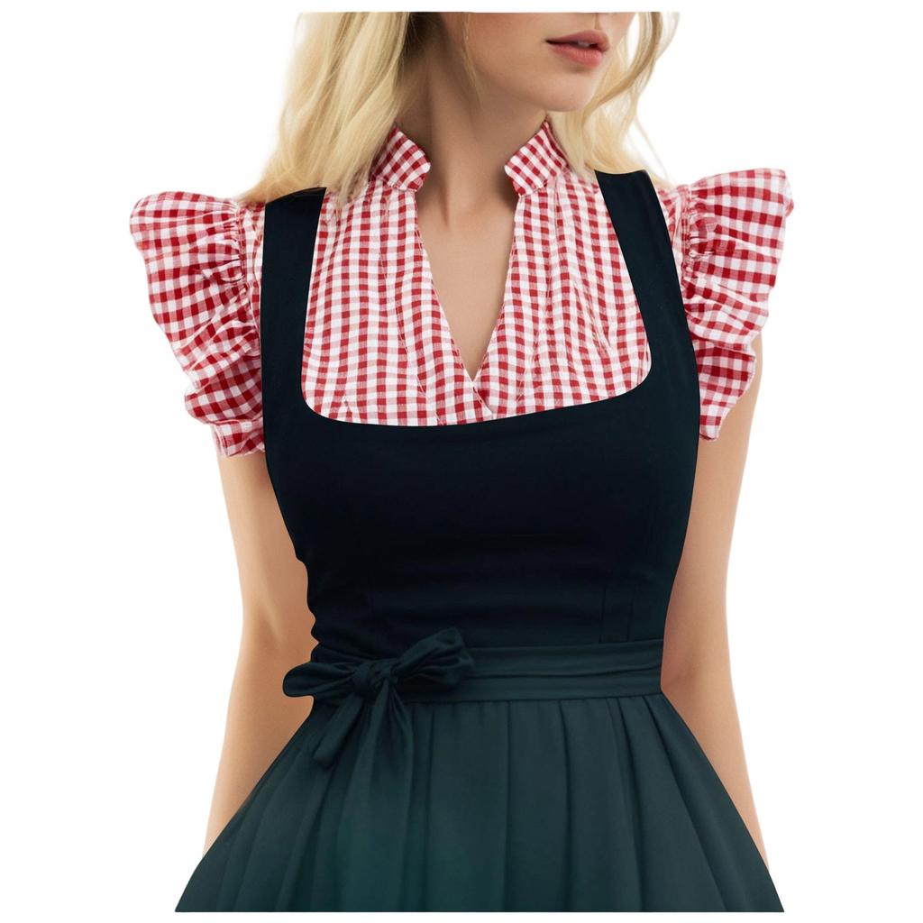 Традиционная женская повседневная клетчатая рубашка с коротким рукавом для пивного фестиваля