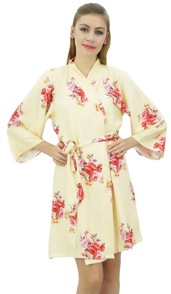 Bimba Women Short Satin Robe Velvet Belt Getting Ready Bridesmaid Robe