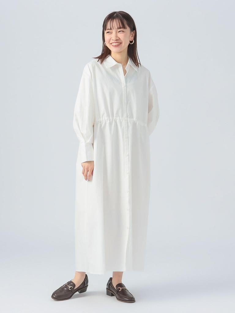 Beams Heart Women's Drawstring Long Shirt Dress, Off White, One Size