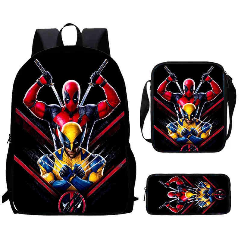 Wolverine Deadpool Movie Characters Trendy Cartoon Printed Backpack Student