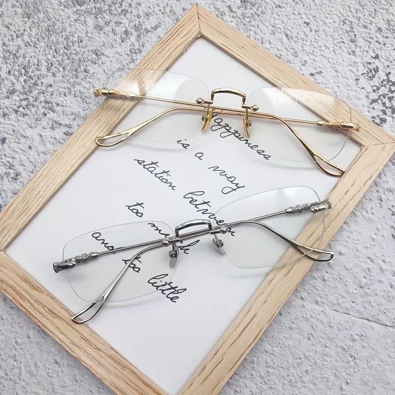 Exquisite Frameless Square Metal Flat Glasses Suitable for Boys and Girls' Daily Leisure Campus Business Decoration