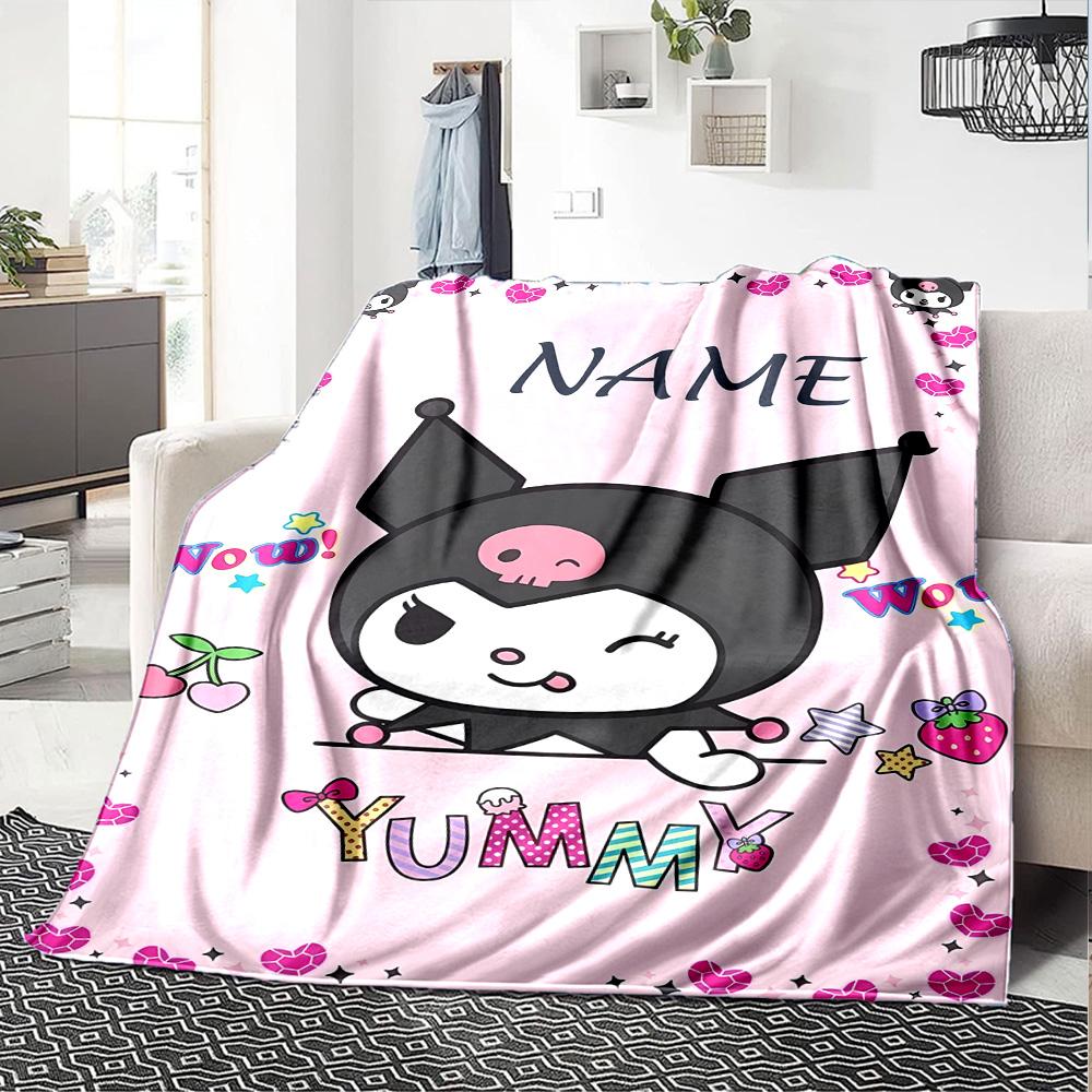 Customizable Kuromi5 Throw Blanket – Personalized Name, All-Season Cozy Snug Blanket, Machine Washable, Personalized Blanket