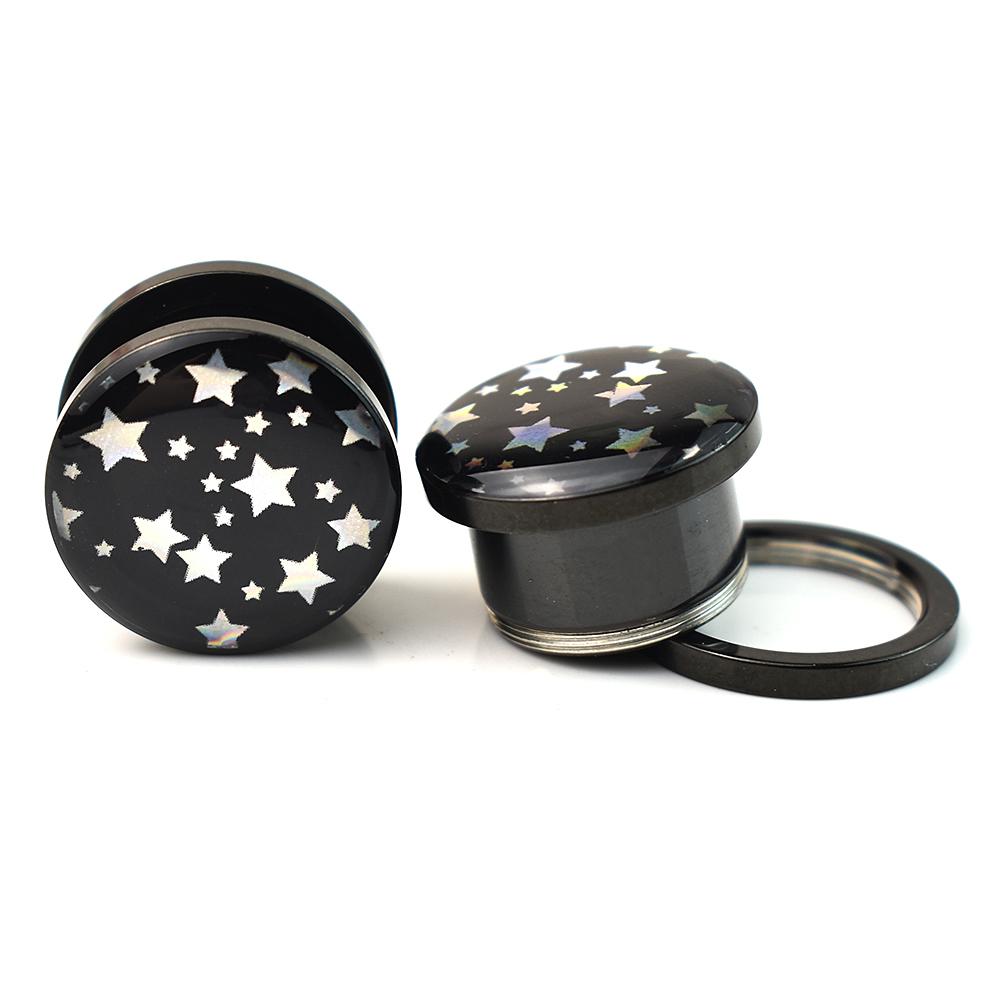 2 шт. 3-30 мм со звездным узором, заглушки для ушных туннелей и манометры, винты, приспособленные для растягивания ушей, расширитель, украшения для пирсинга для женщин и мужчин