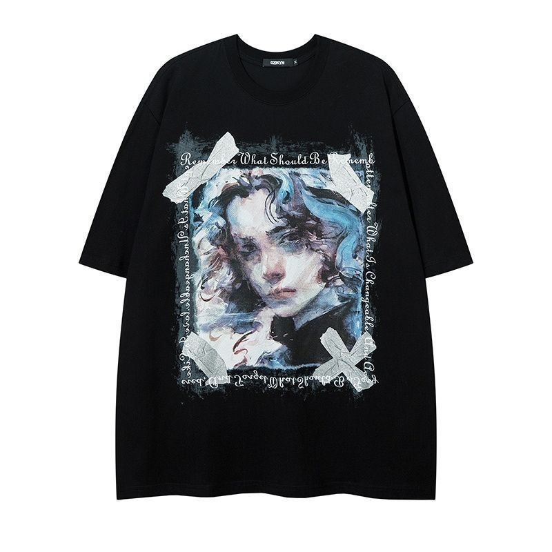 High Street Original Retro Short-sleeved Men's American Trendy Brand Hip-hop Dark Personality Printing Loose Cotton T-shirt