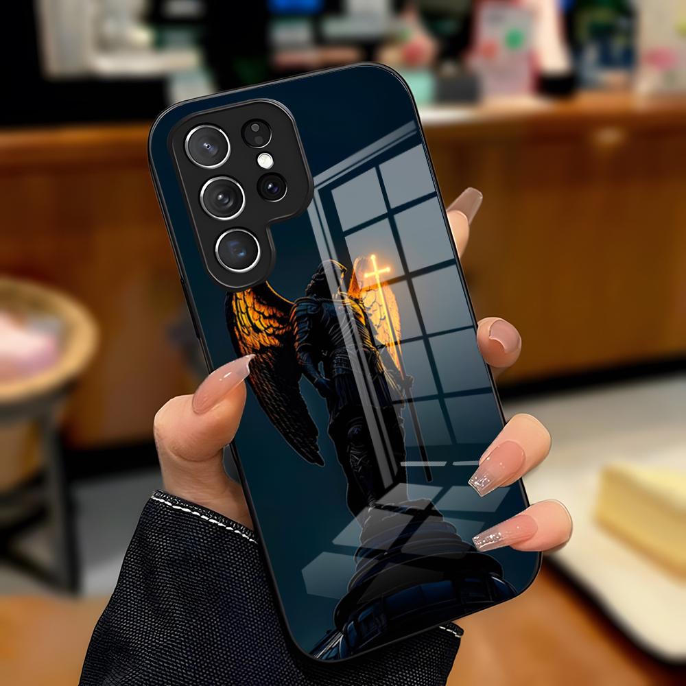 Чехол для телефона 'Крест Архангела Михаила' для Samsung A25 A13 A33 5G A54 A36 A35 A56 A52 A14 Ударопрочный стеклянный чехол