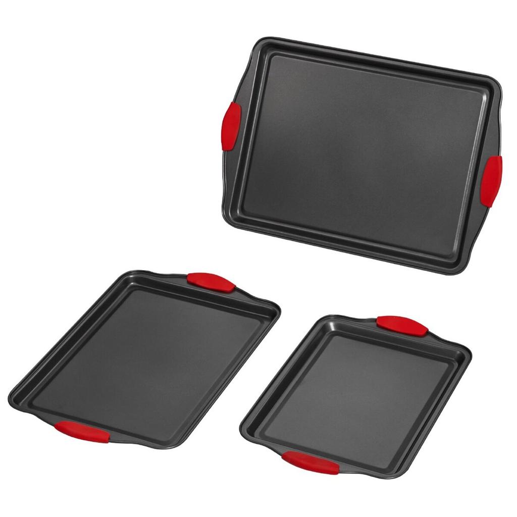 Baking Pan Set 3-Piece Nonstick Carbon Steel Set with Silicone Handles
