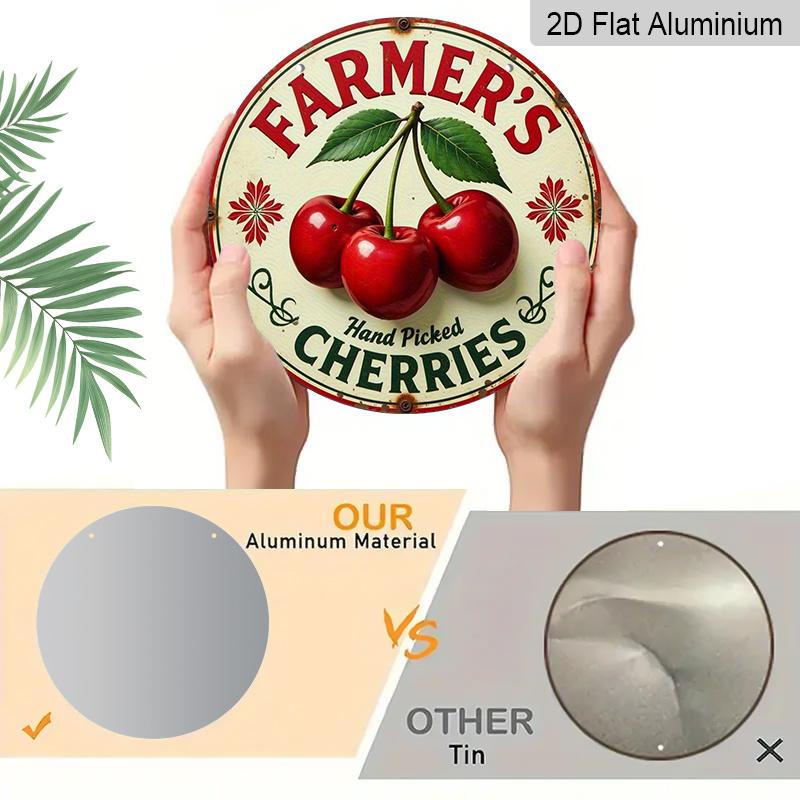 2D Flat 1pc, 8x8 in, Charming Hand-picked Cherry Farmer's Market Aluminum Metal Decorative Signs & Plaques - Perfect for Home, Farmhouse and Garden
