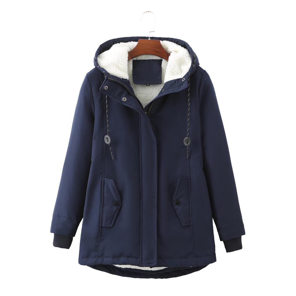 Women's Fashion Solid Colour Autumn And Winter Hooded Warm Padded Cotton Coat Jacket