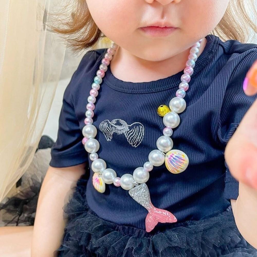 Seashell Pearl Beaded Necklace Bracelet Earrings Set Sweet Style Princess Jewelry Set Girls Gift