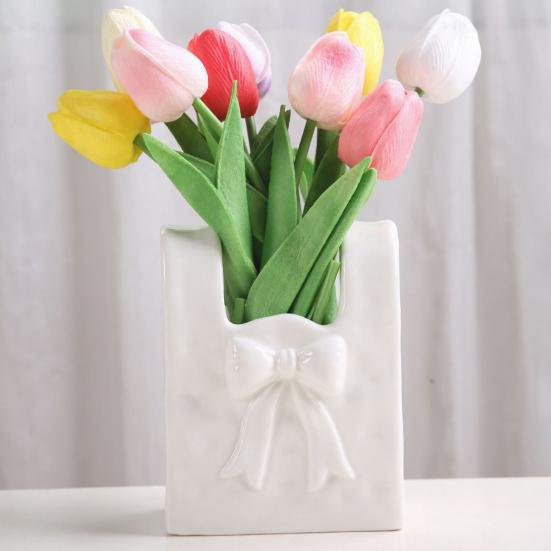 Керамическая ваза Yousheng с акцентом в виде банта Розовая Белая Бант/Сумка/Букет Цветочная ваза для гостиной Обеденной полки Стола Настольный декор