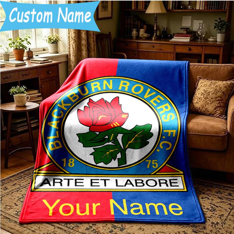 Custom Name Blackburn Rovers Fc Crest Blanket Bedding Blanket for Women Men, Soft Throw Blankets for Couch,Bed, picnic, Christmas gifts