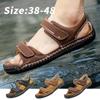 Кожаные мужские пляжные сандалии для воды, летние уличные повседневные спортивные сандалии с закрытым носком, нескользящие мягкие походные забродные кроссовки
